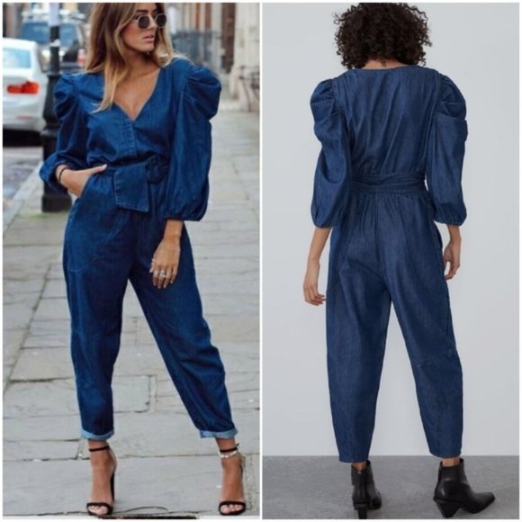 Zara Pants & Jumpsuits Zara Voluminous Denim Jumpsuit Poshmark
